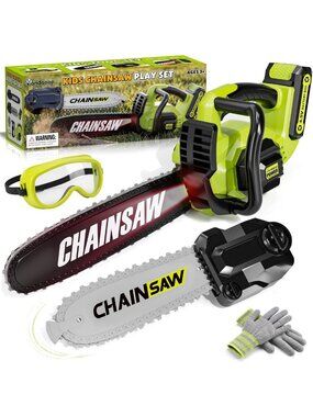 Kids Gardening Tools Set - 2-in-1 Toy Chainsaw with Realistic Sounds for Outdoor